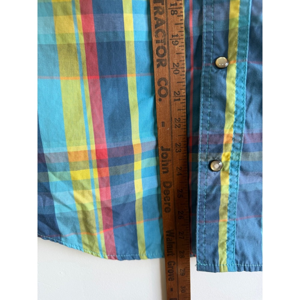 Ditch Plains Mens Blue Plaid Short Sleeve colorblock Western Pearl Snap Shirt S - Picture 7 of 7